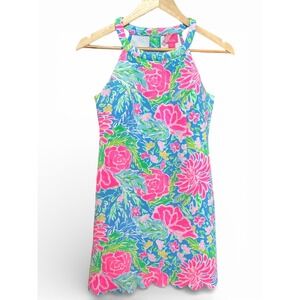 Lilly Pulitzer Girls Scalloped Hem Shift Dress Blue Pink Floral Size 14